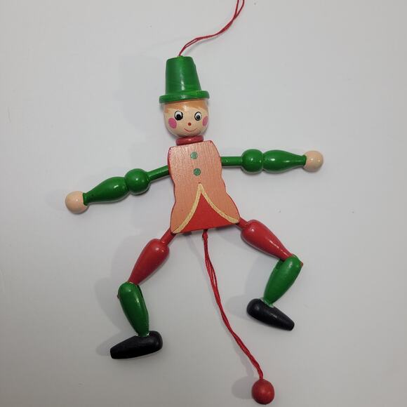 Vintage Wood Pull String Elf Jumping Jack Toy Christmas Ornament - Picture 1 of 4